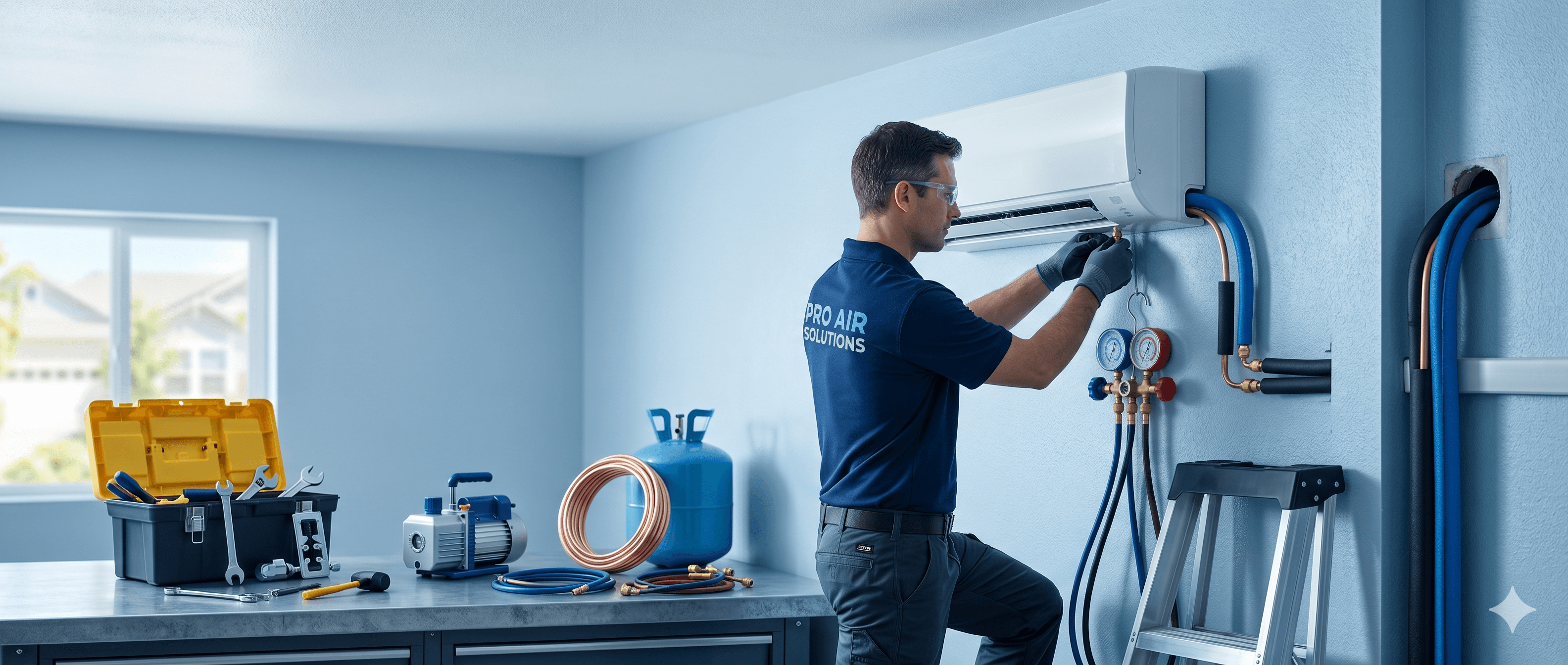 Técnico instalando aire acondicionado